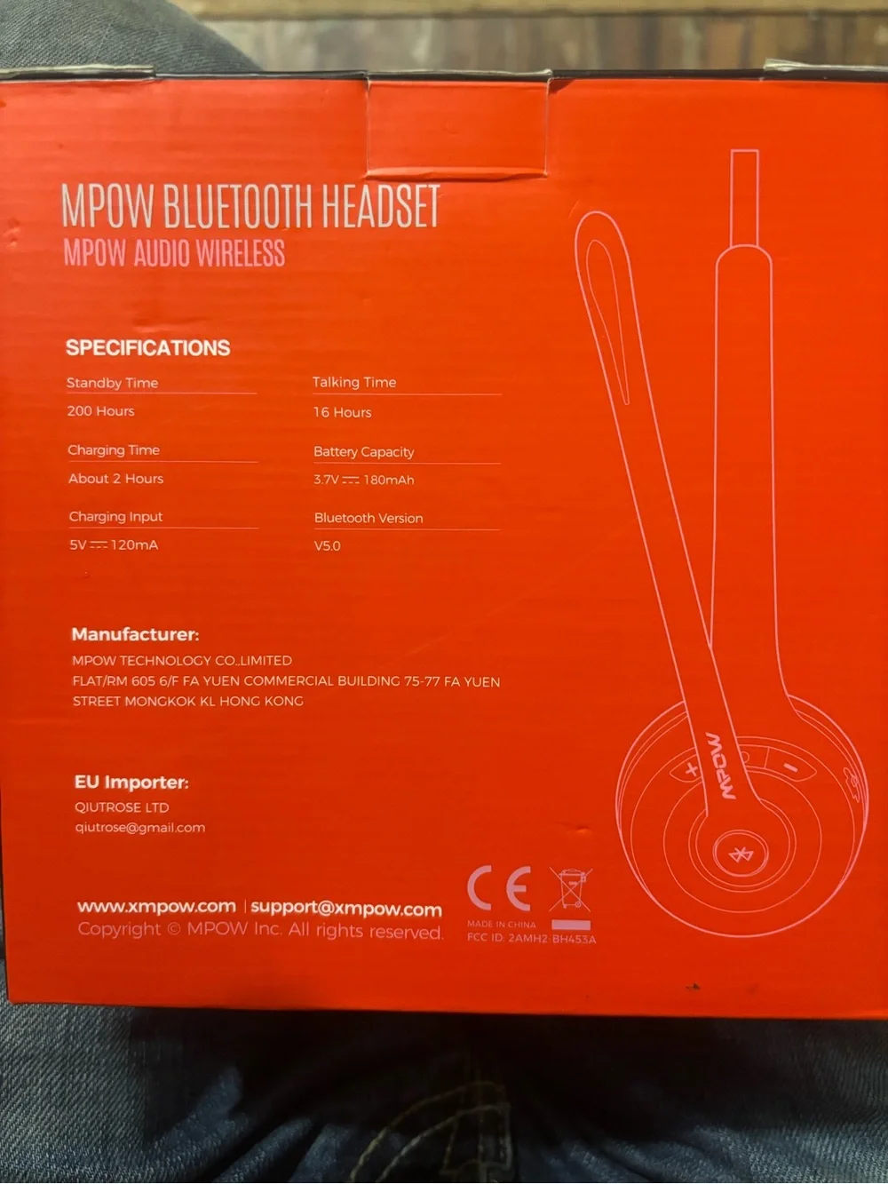 Bluetooth Headset Wireless On-Ear Headset - Red